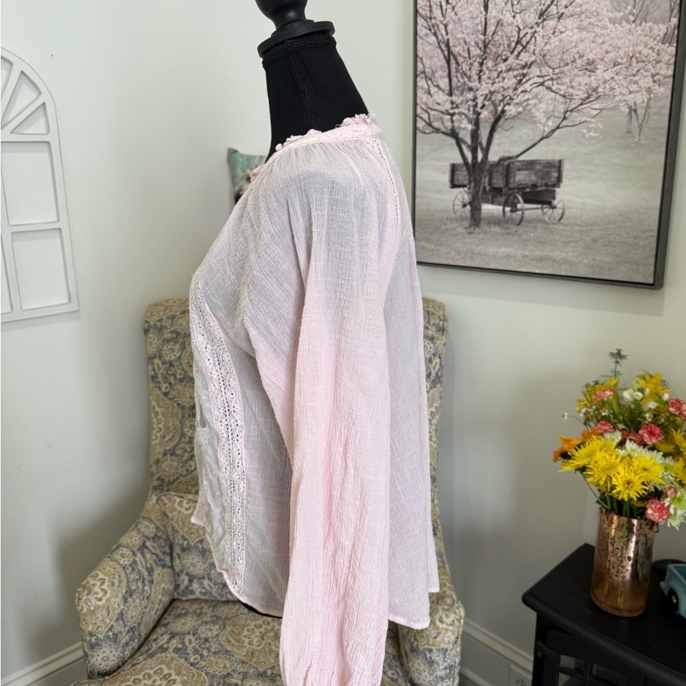 Free People Pink Ruffled Long Sleeve Blouse - Picture 5 of 6